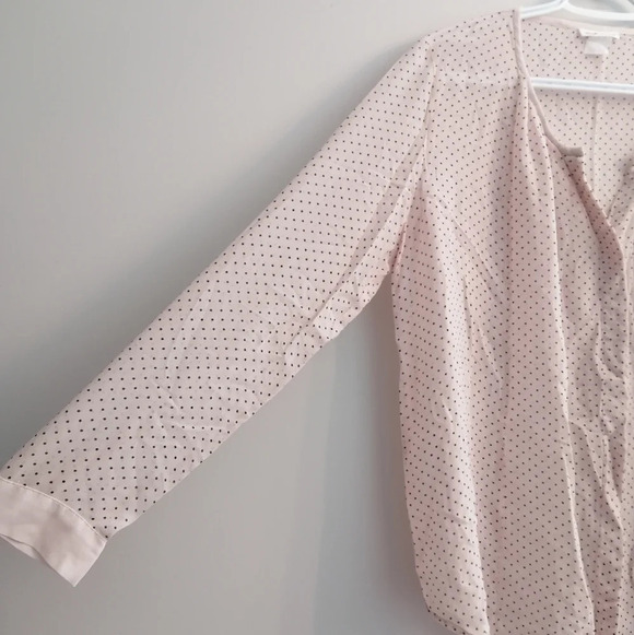 Club Monaco 100% Silk Semi Sheer Pink Black Polka Dot Button Up Blouse Small - Picture 6 of 14